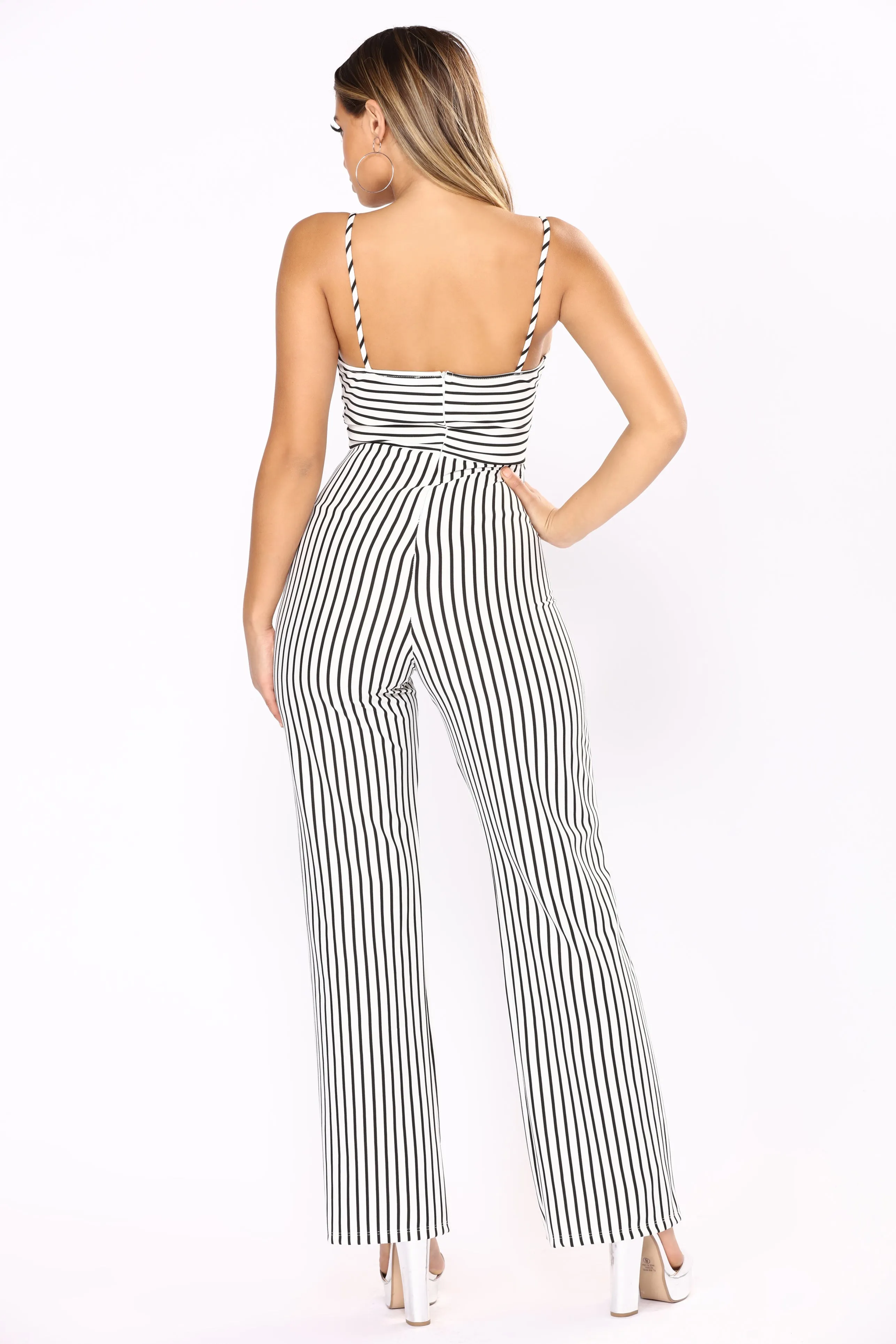 A Change In Stripes Jumpsuit - Ivory/Black