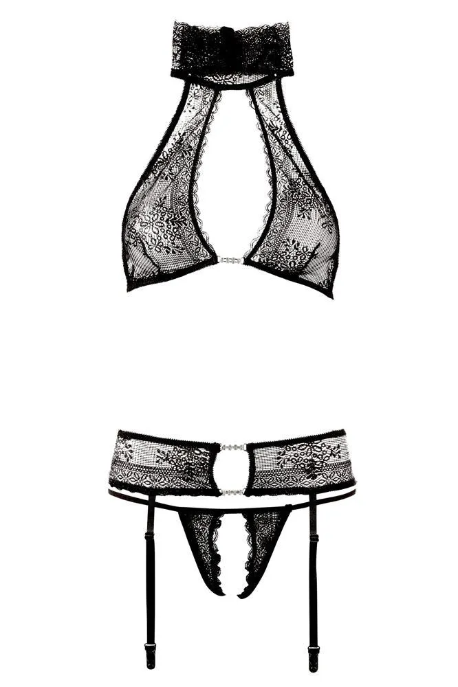 Abierta Fina Suspender Lingerie Set (XL)