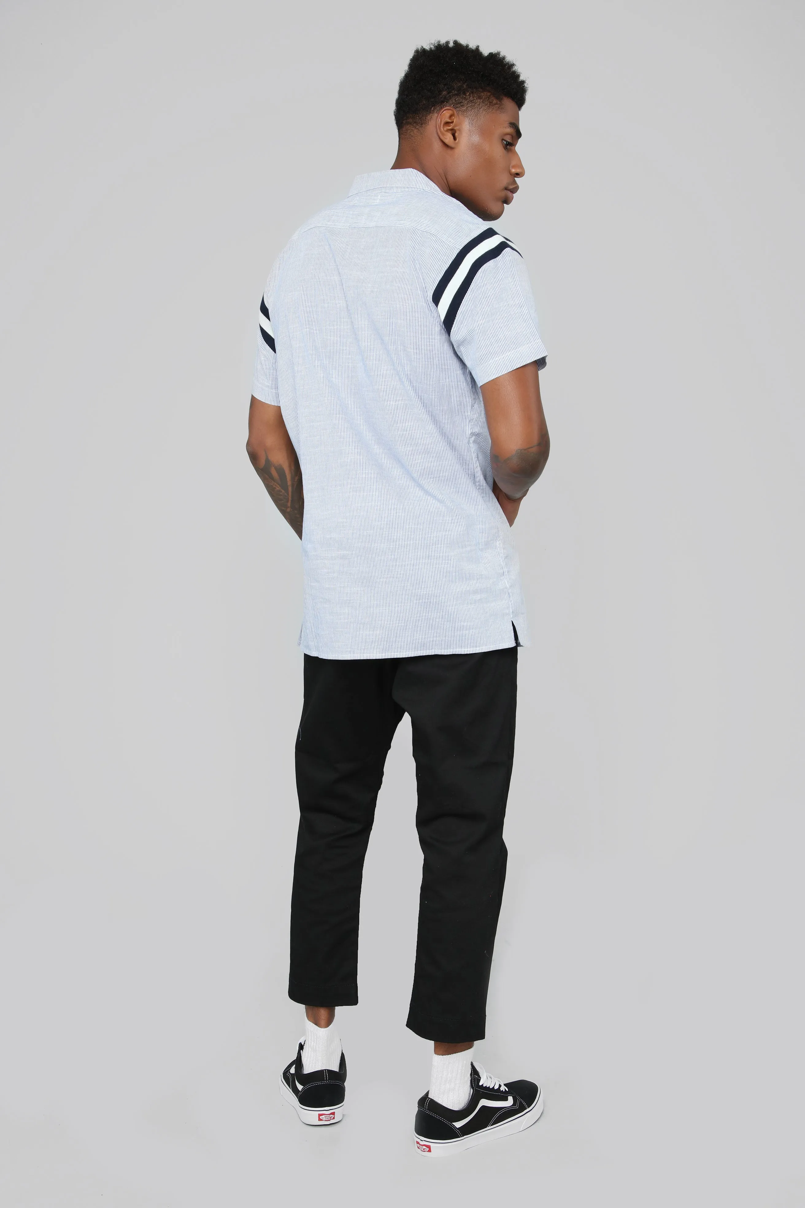 Adam Short Sleeve Woven Top - Navy/White