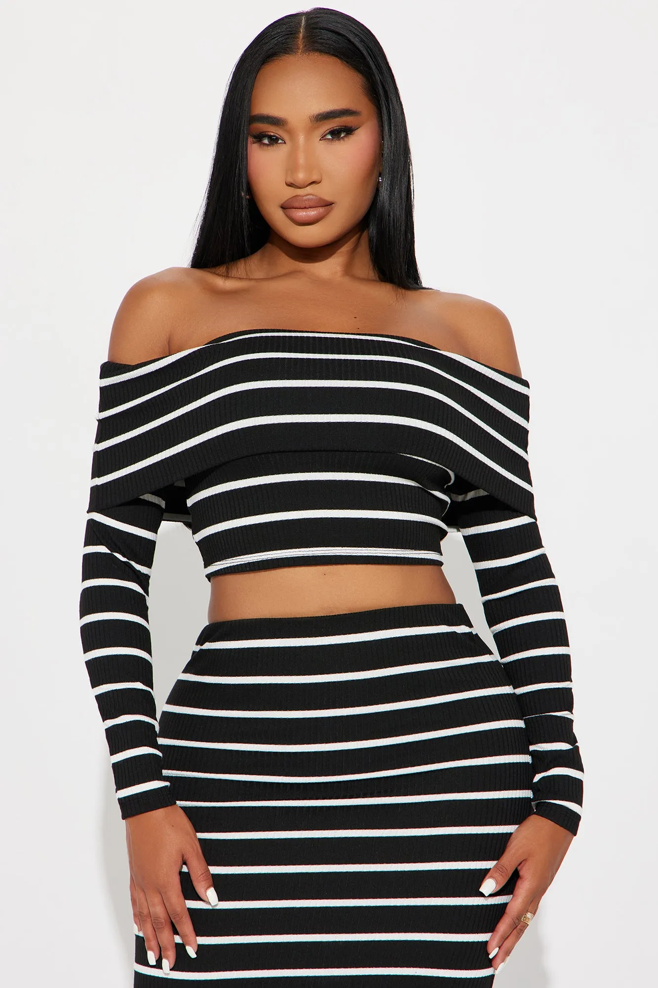 Adrian Stripe Skirt Set - Black/combo