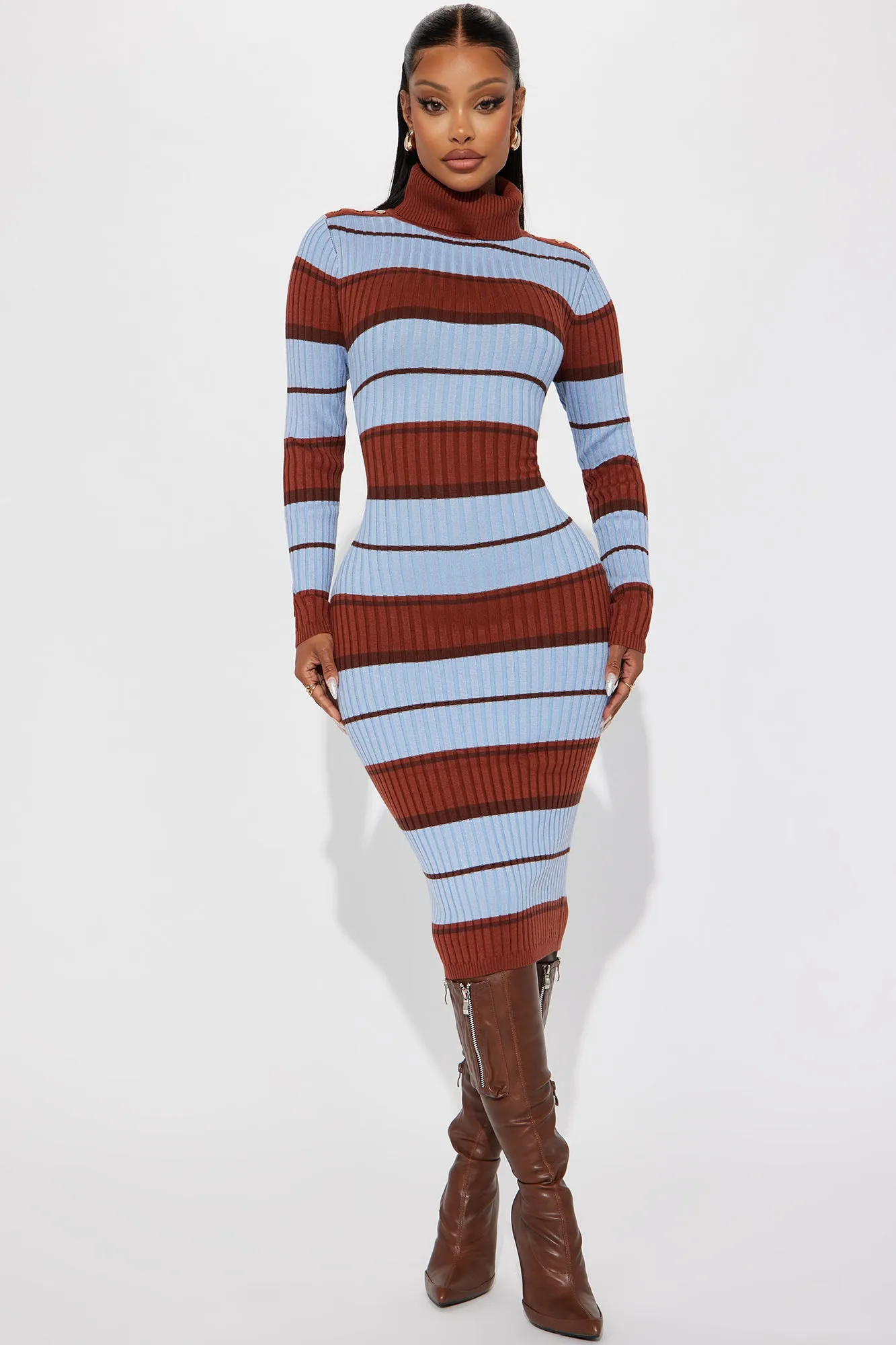 All Striped Up Ribbed Midi Dress - Red/combo