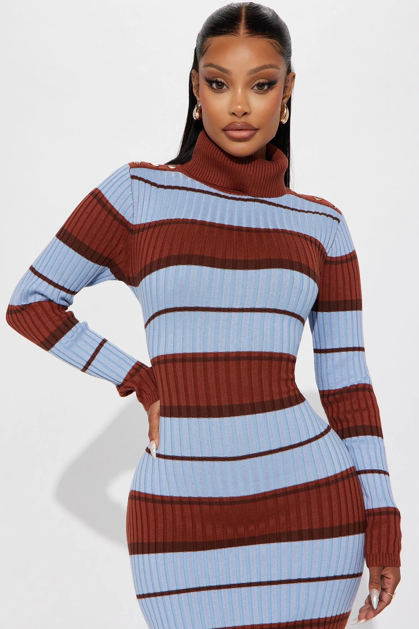 All Striped Up Ribbed Midi Dress - Red/combo