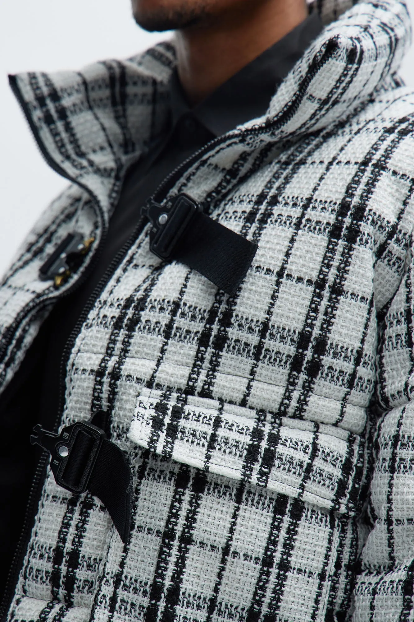 Allston Boucle Buckle Puffer - Black/White