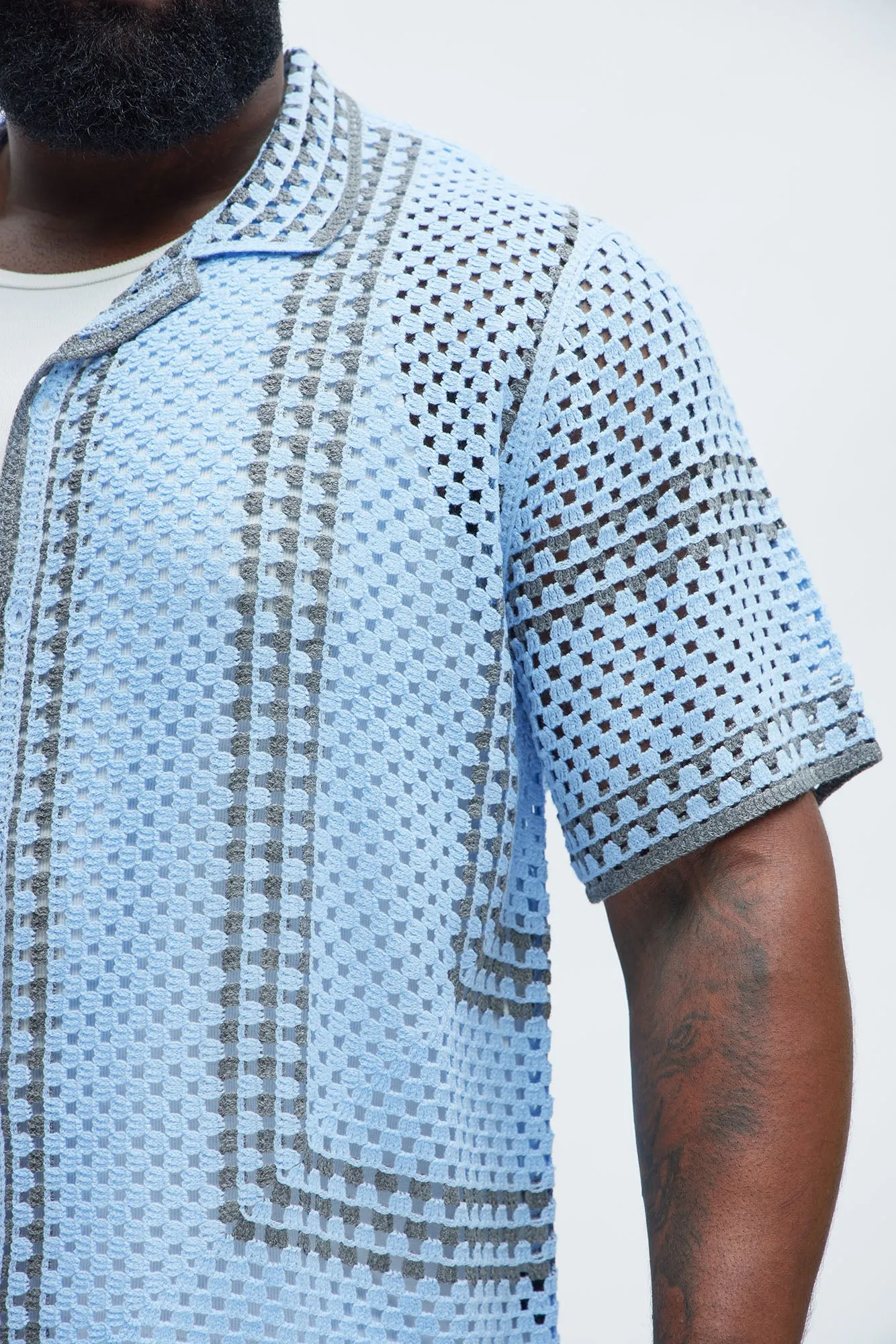 Allston Crochet Knit Shirt - Blue/combo