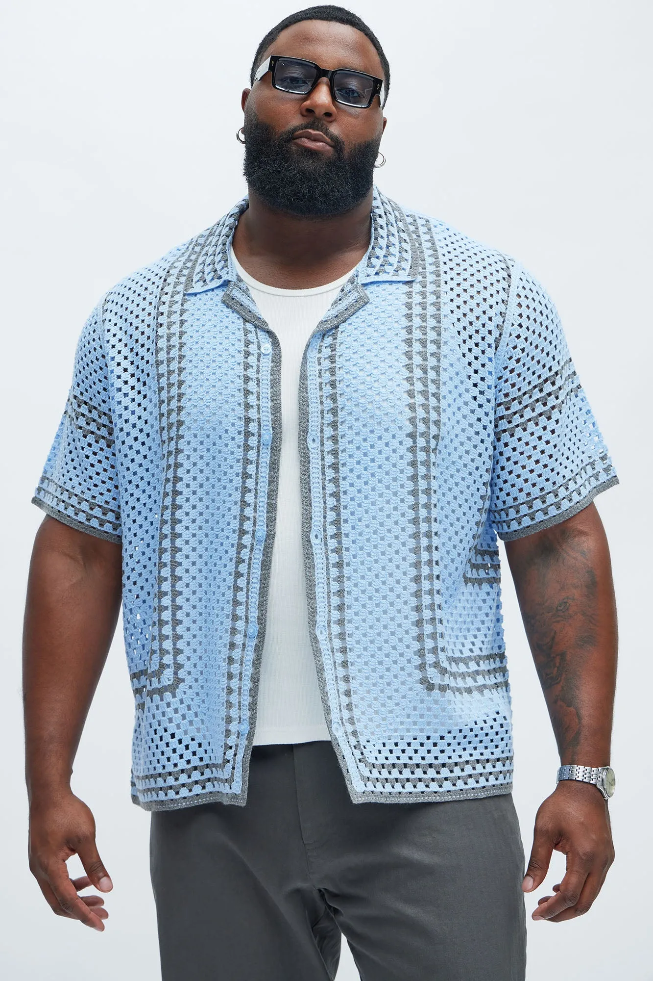 Allston Crochet Knit Shirt - Blue/combo