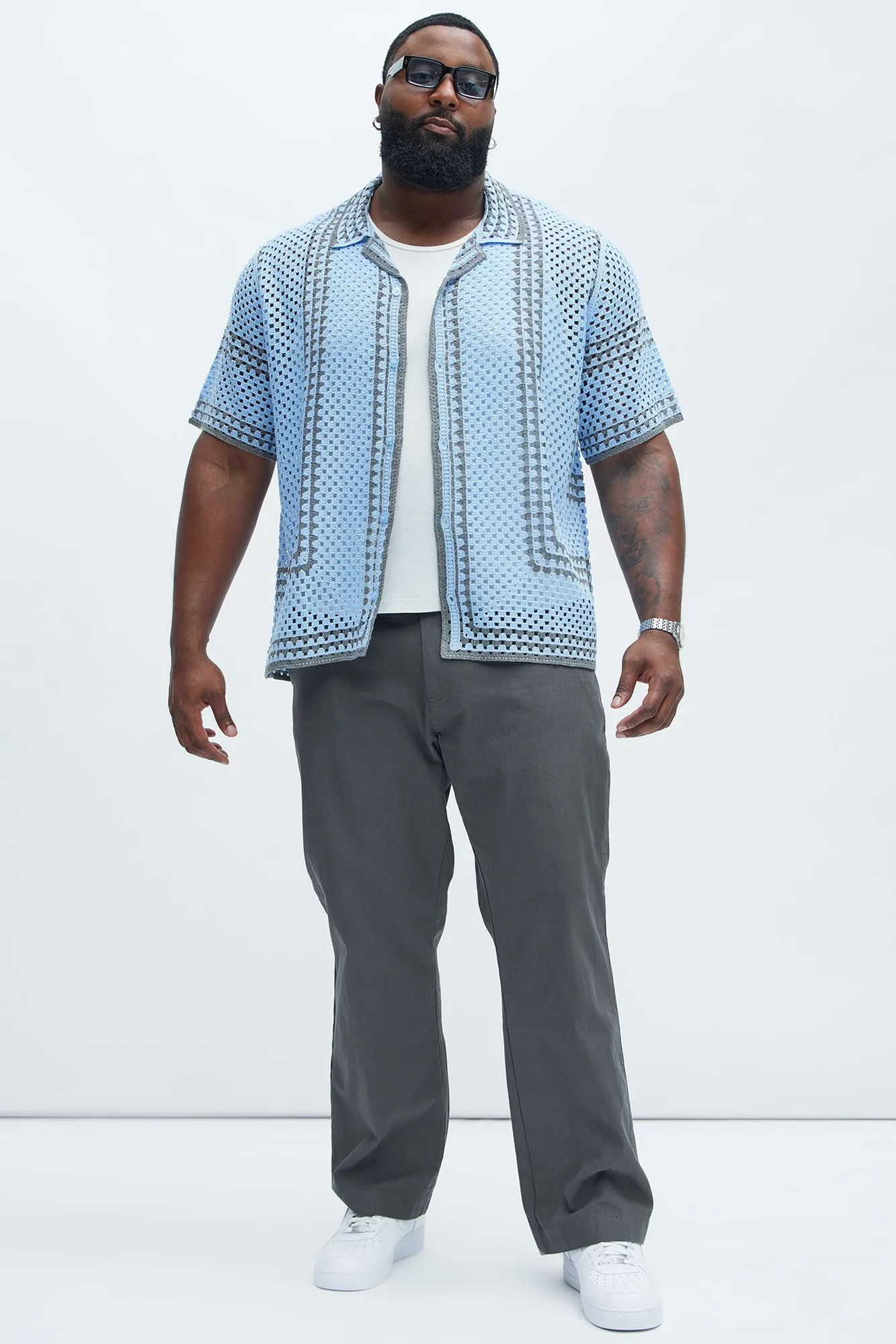 Allston Crochet Knit Shirt - Blue/combo