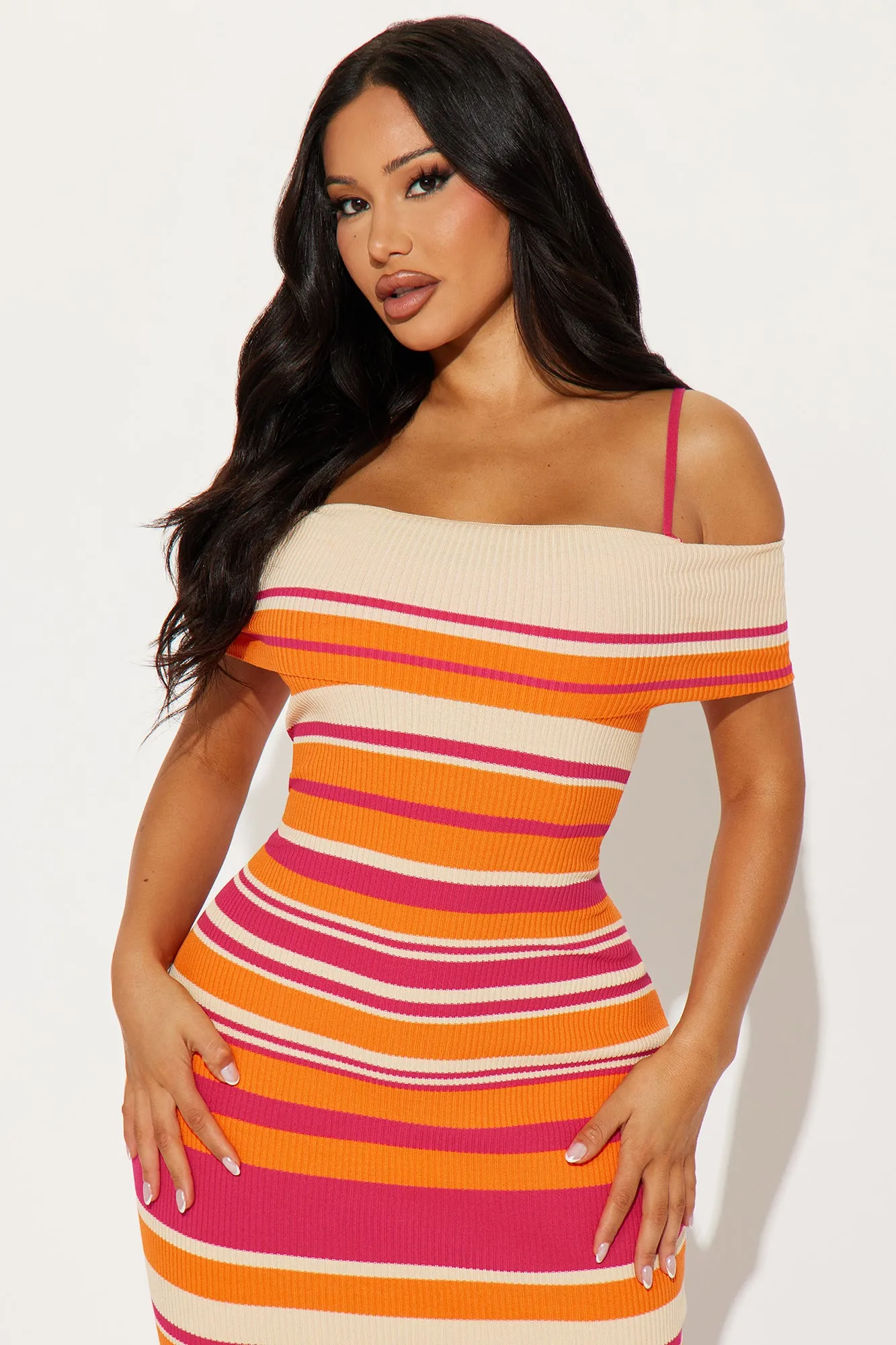 Amy Sweater Midi Dress - Orange/combo