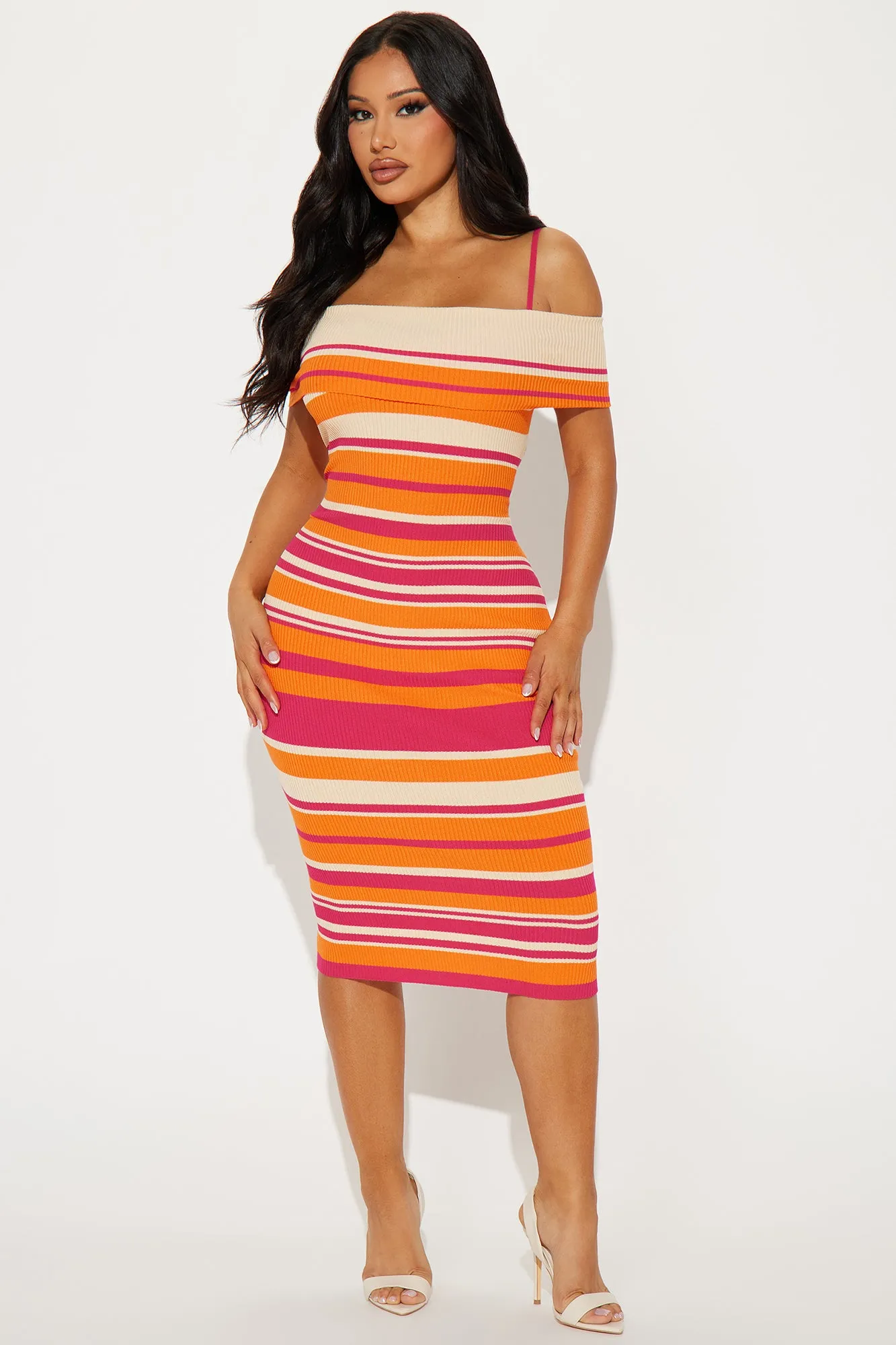 Amy Sweater Midi Dress - Orange/combo