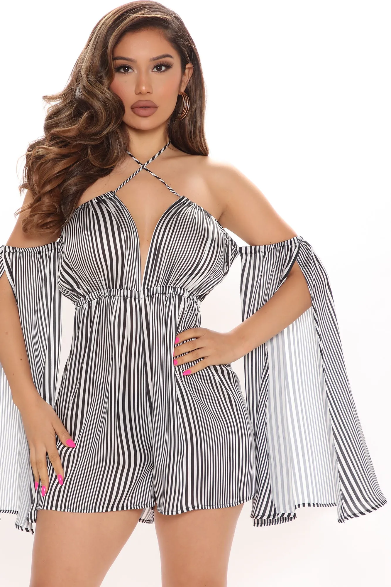 Anchored Down Striped Romper - Black/White