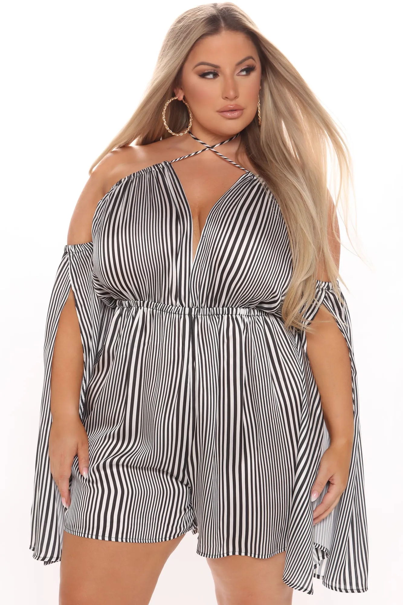 Anchored Down Striped Romper - Black/White