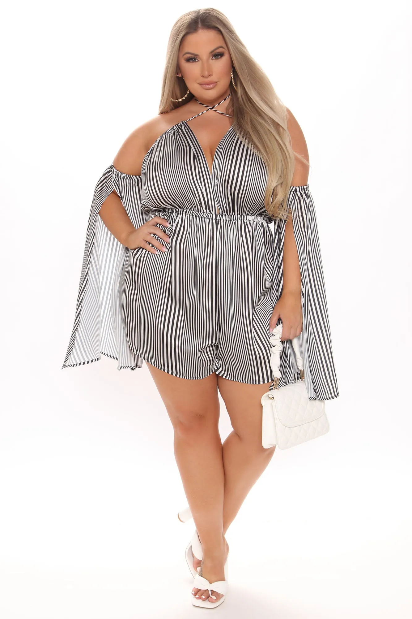 Anchored Down Striped Romper - Black/White