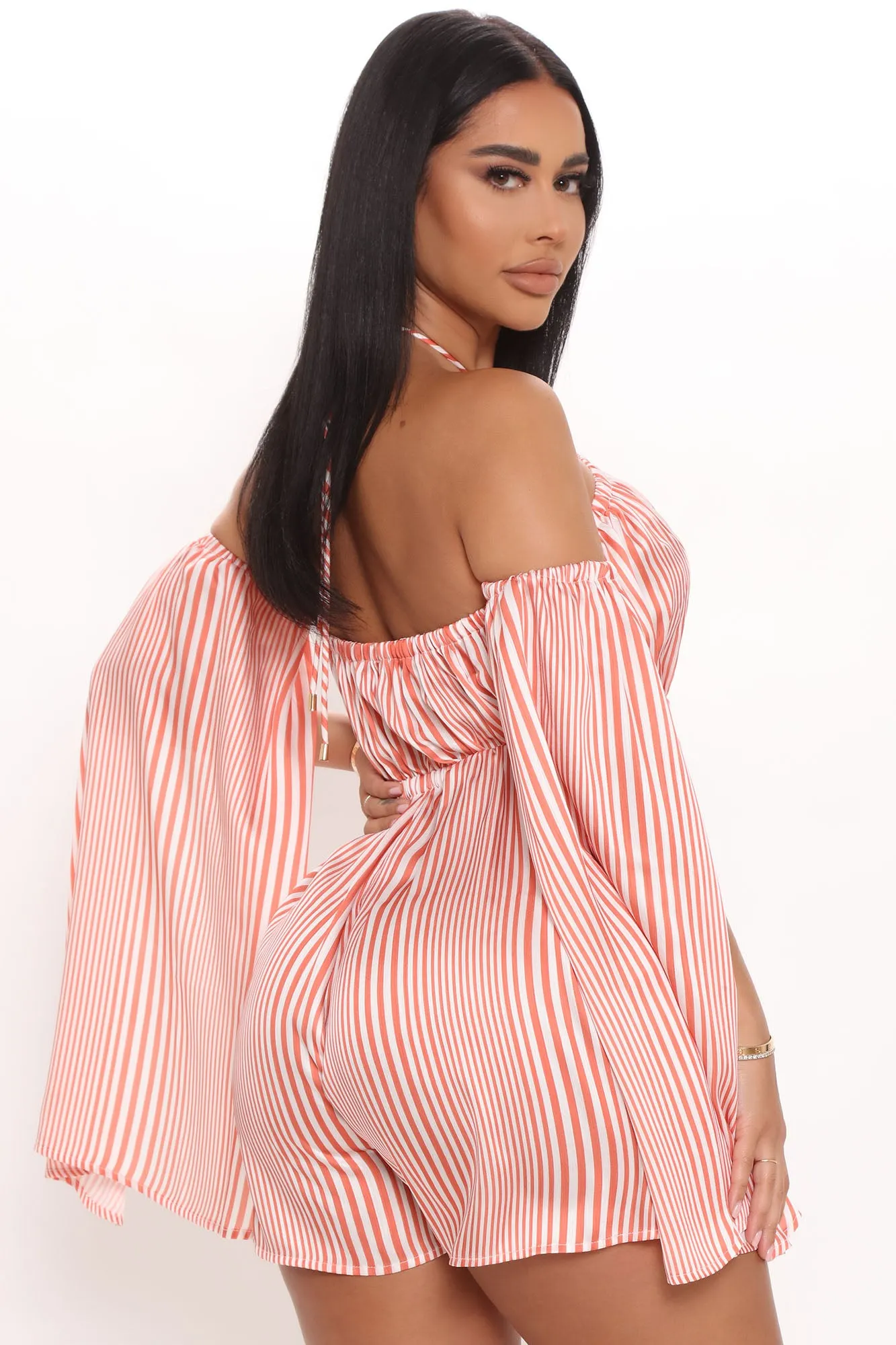 Anchored Down Striped Romper - Orange