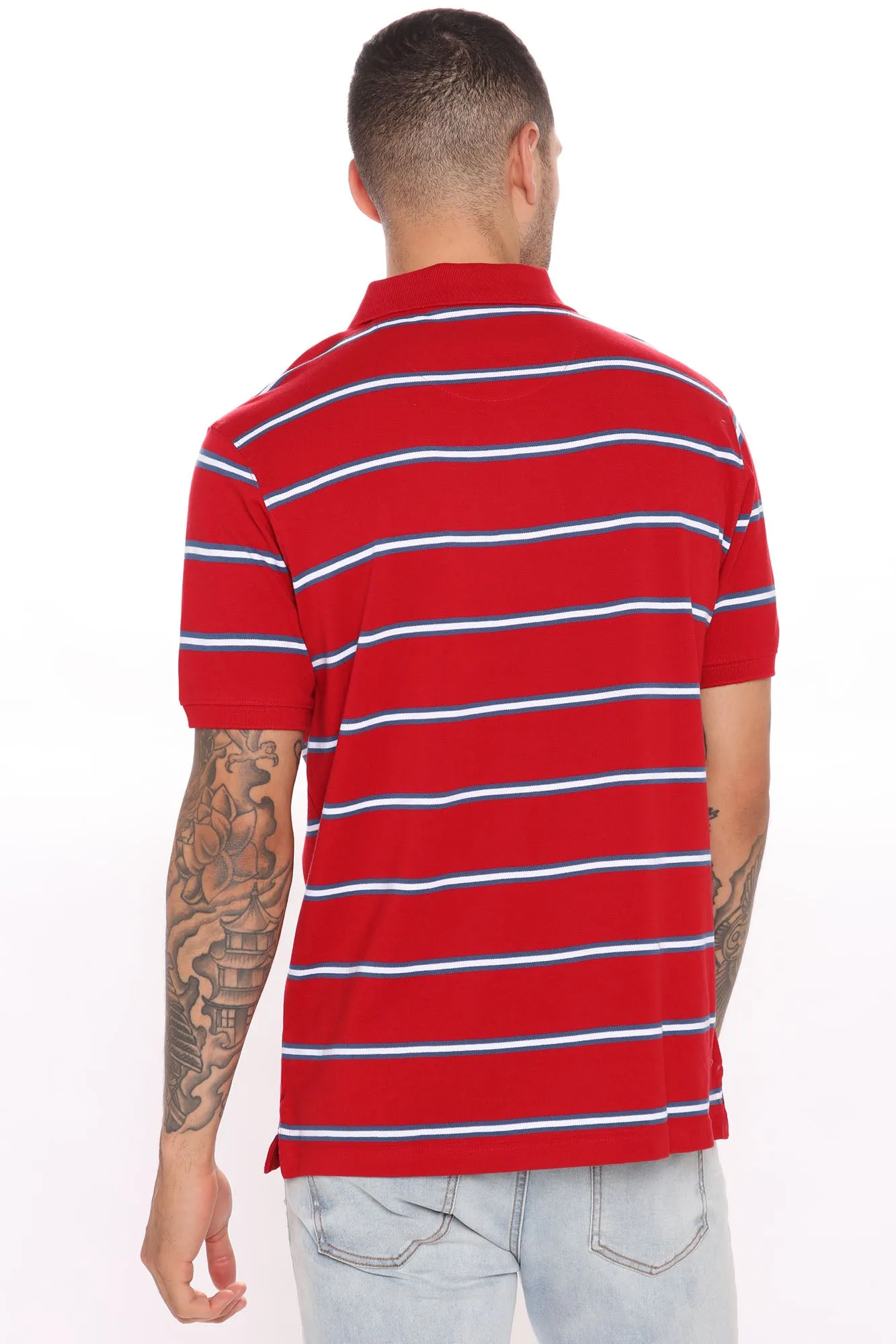 Another Notch Short Sleeve Striped Polo - Red/combo