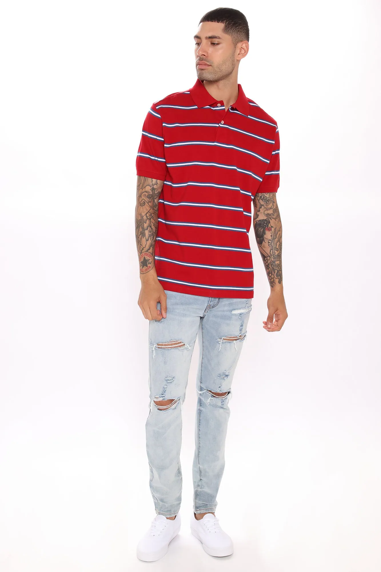 Another Notch Short Sleeve Striped Polo - Red/combo