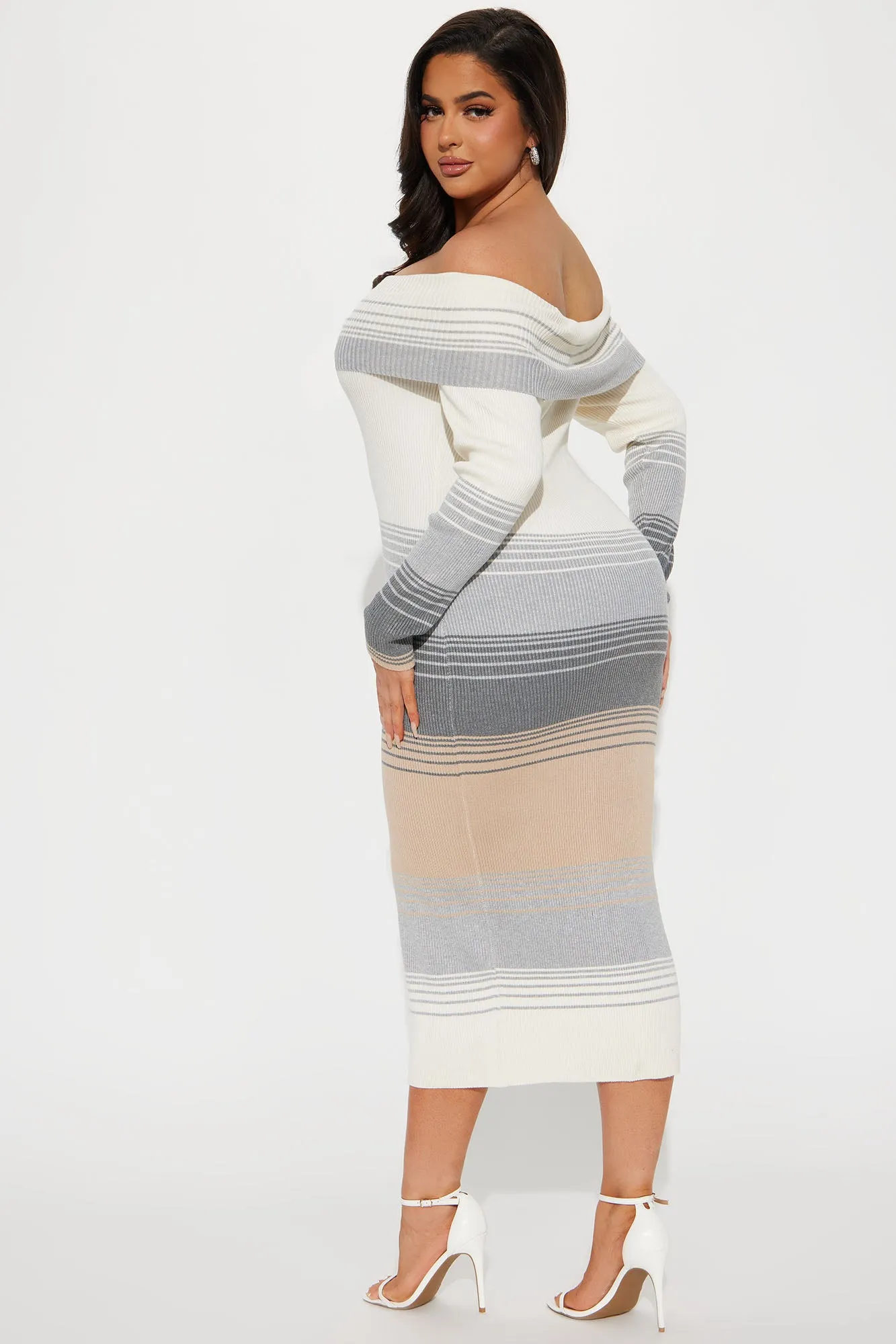 Ariana Striped Sweater Midi Dress - Grey/combo