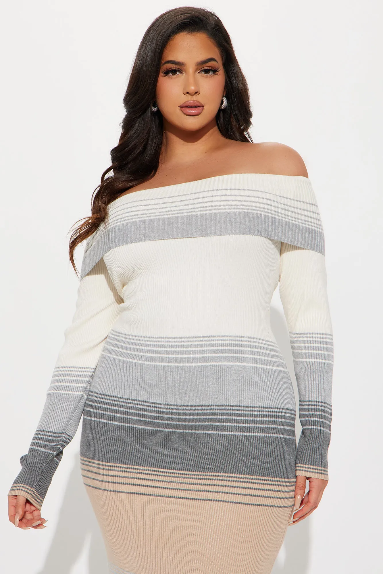 Ariana Striped Sweater Midi Dress - Grey/combo