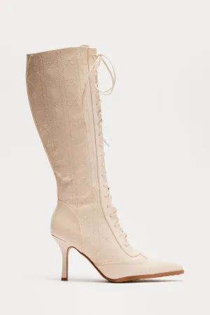 Ashton Lace Up Boots - Cream