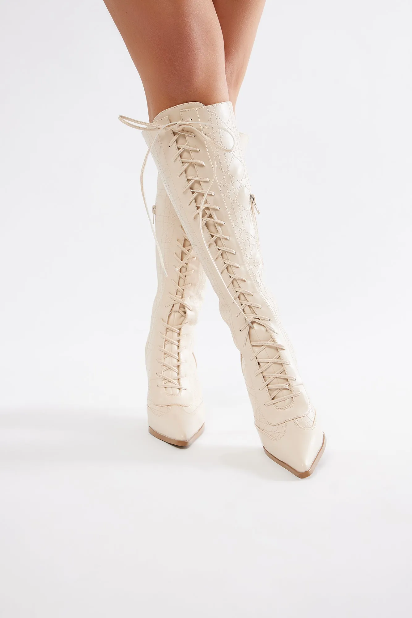 Ashton Lace Up Boots - Cream