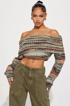 Autumn Leaves Off Shoulder Sweater - Multi Color