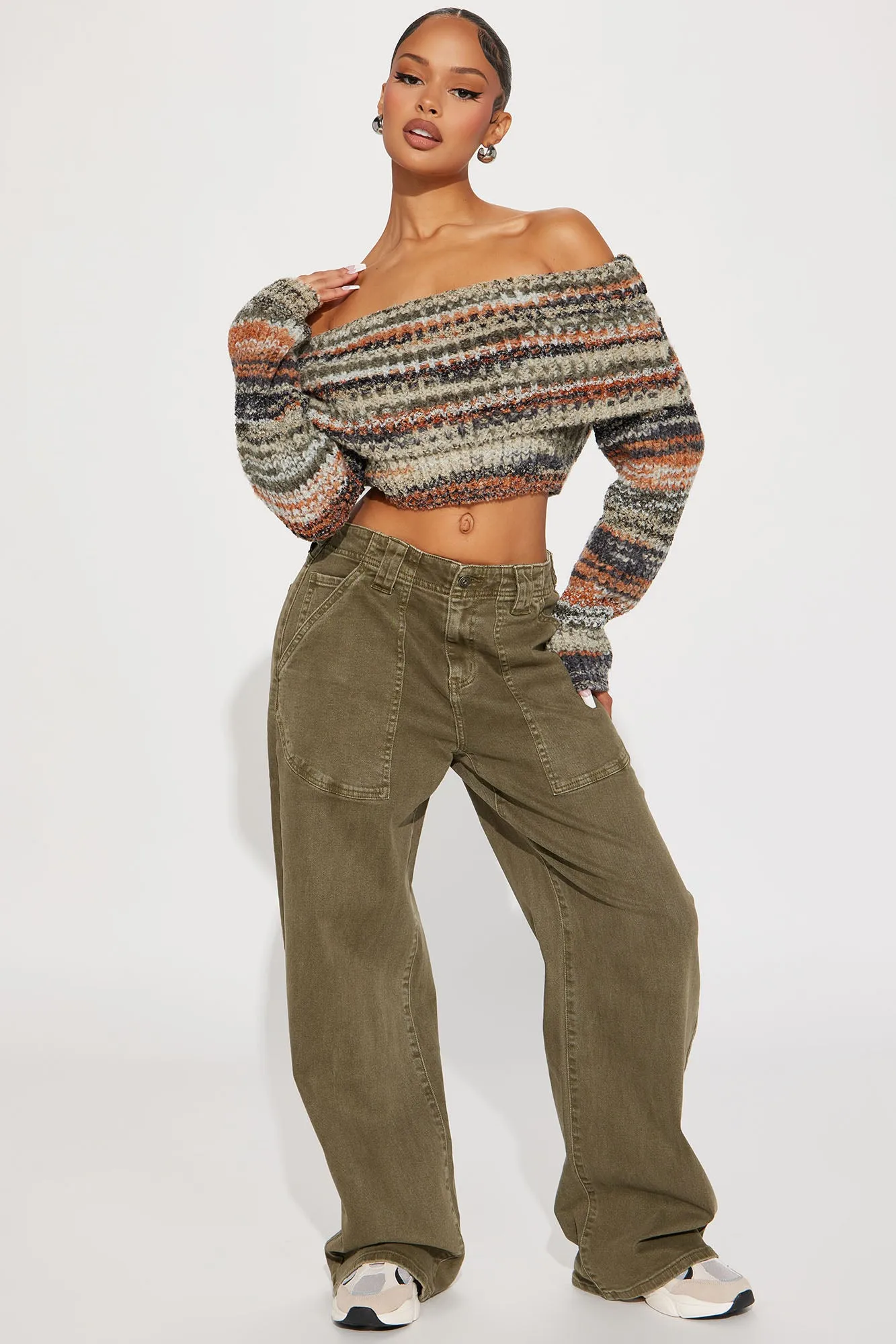 Autumn Leaves Off Shoulder Sweater - Multi Color