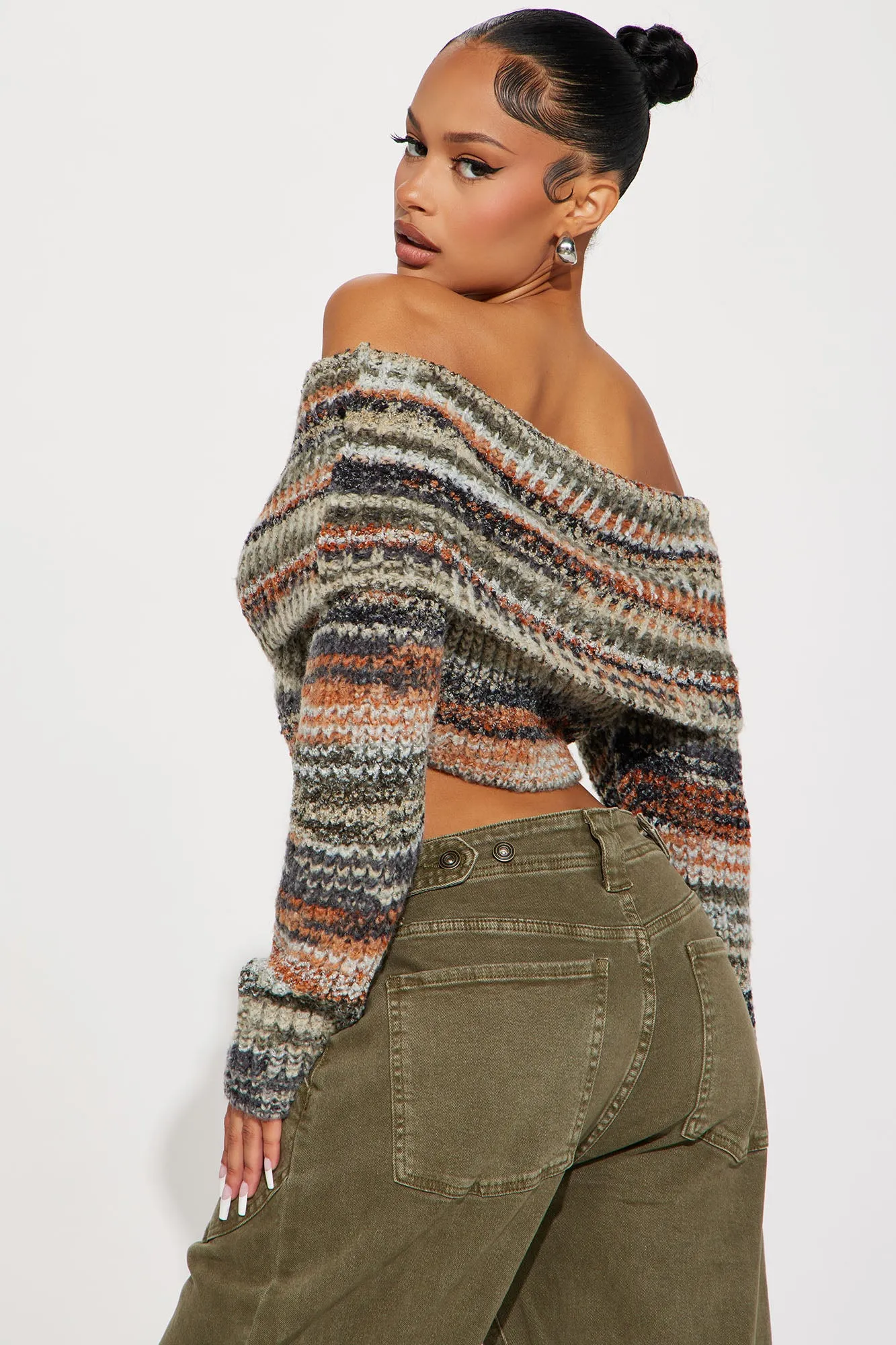 Autumn Leaves Off Shoulder Sweater - Multi Color