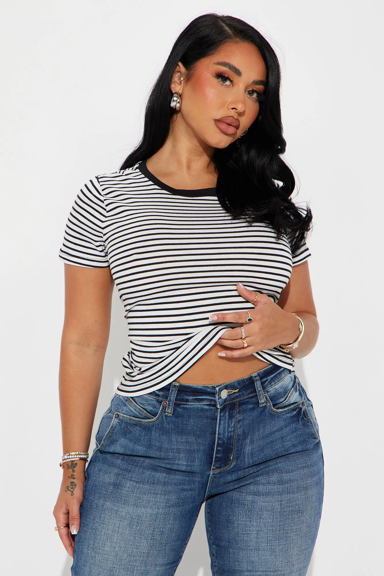 Avery Striped Short Sleeve Top - White/Black