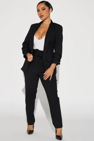 Back In The Office Pinstripe Pant Set - Black