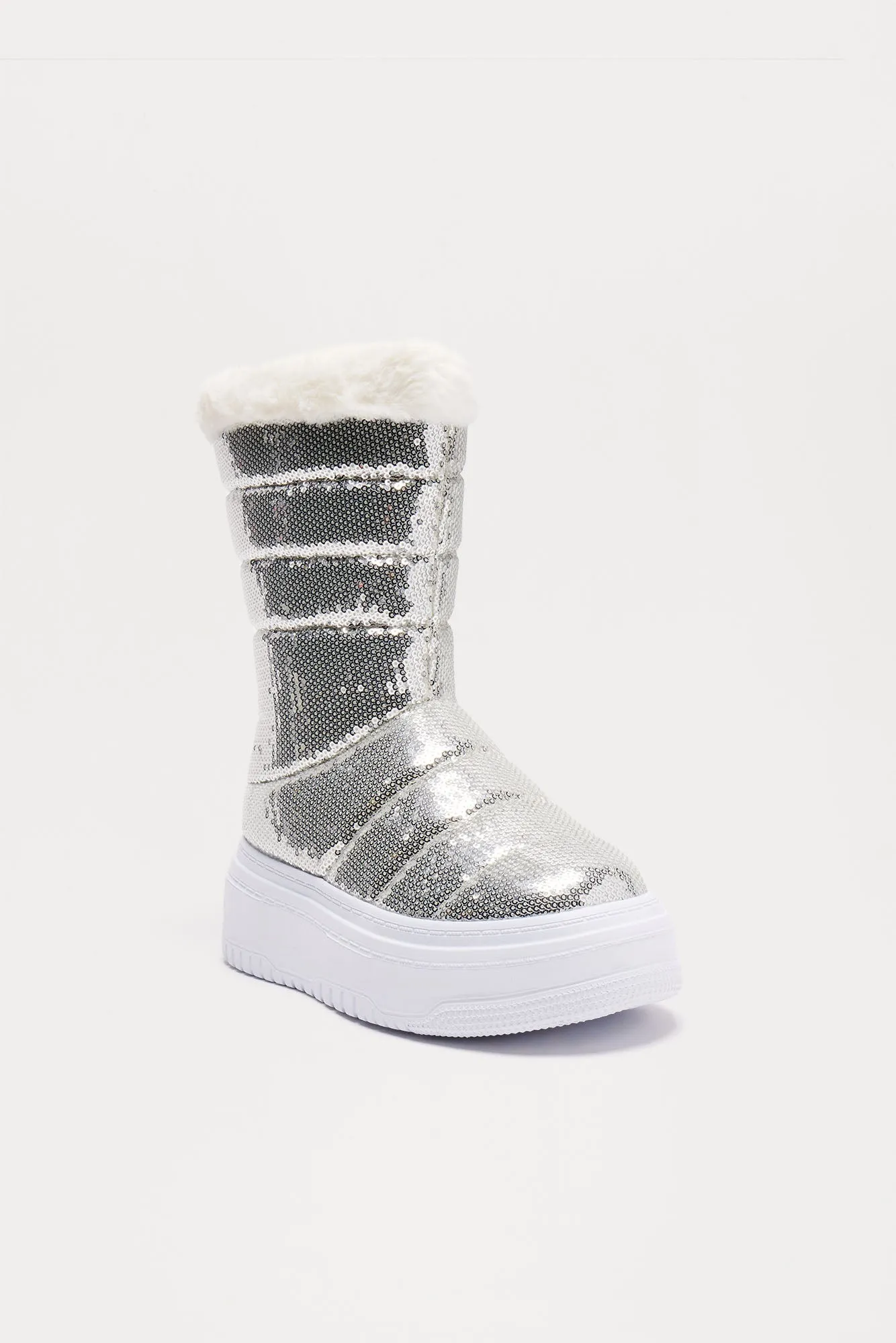 Bella Sequin Platform Boots - Silver