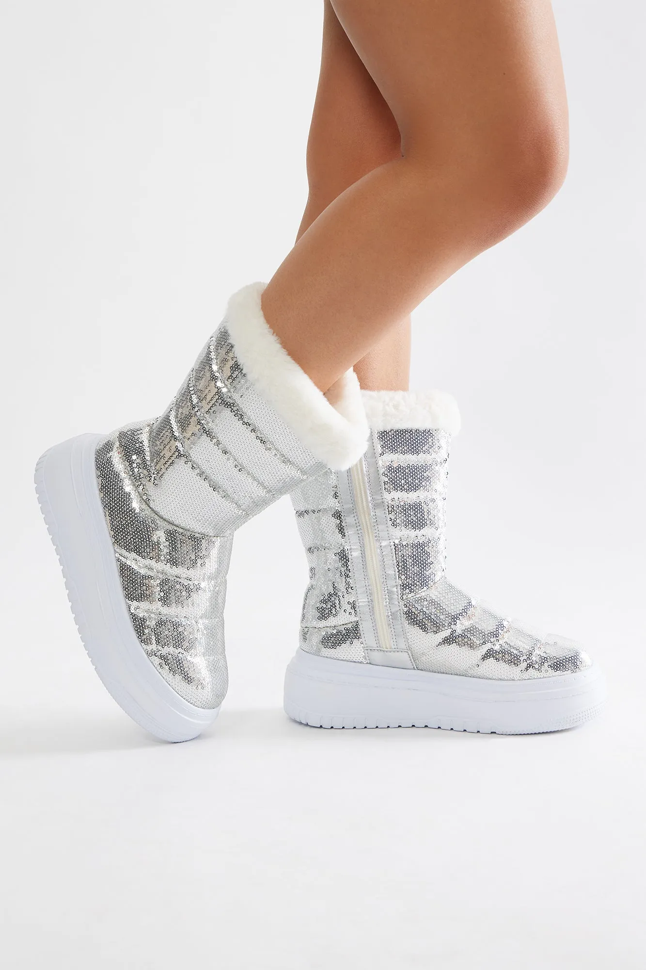 Bella Sequin Platform Boots - Silver