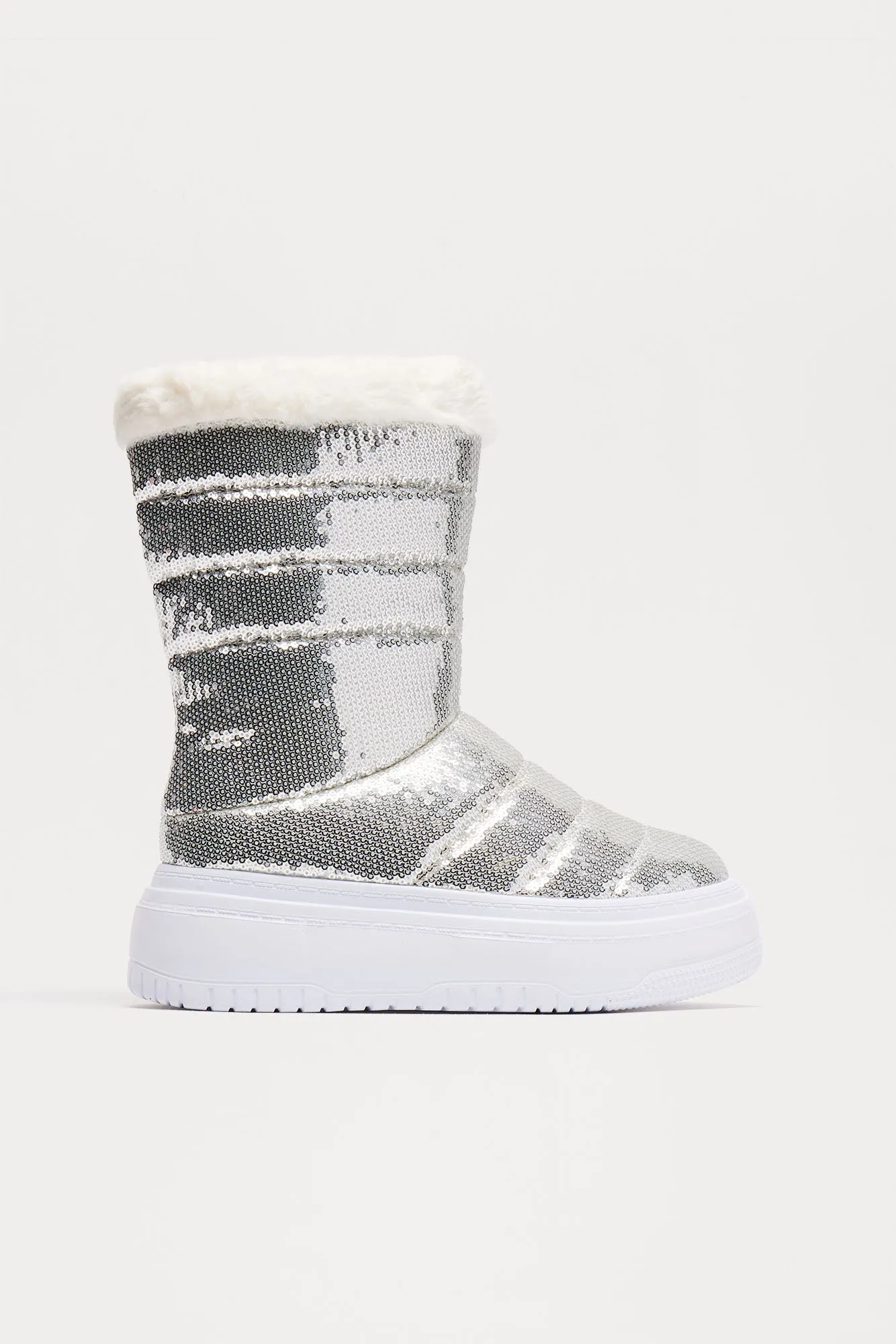 Bella Sequin Platform Boots - Silver