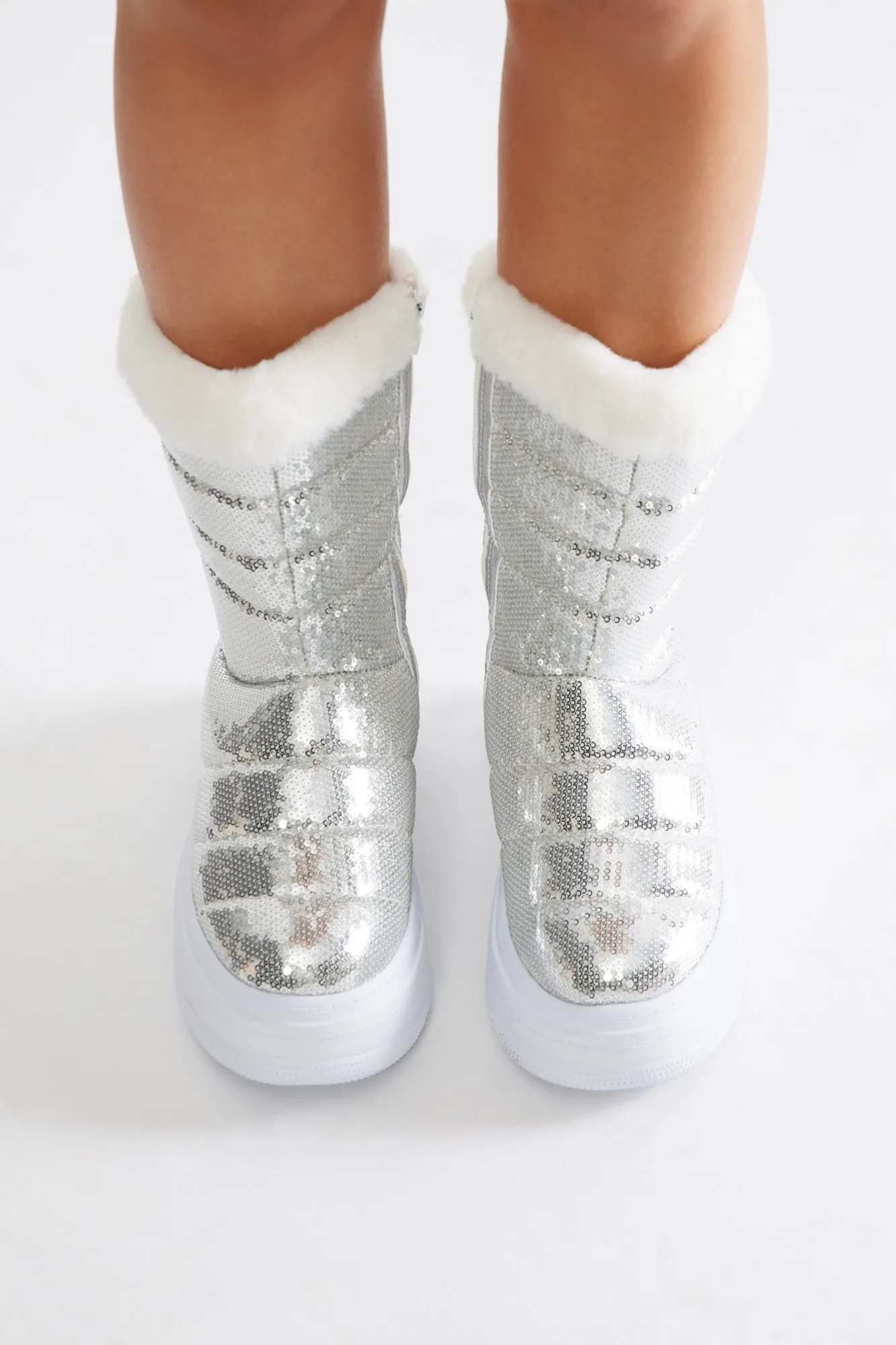 Bella Sequin Platform Boots - Silver