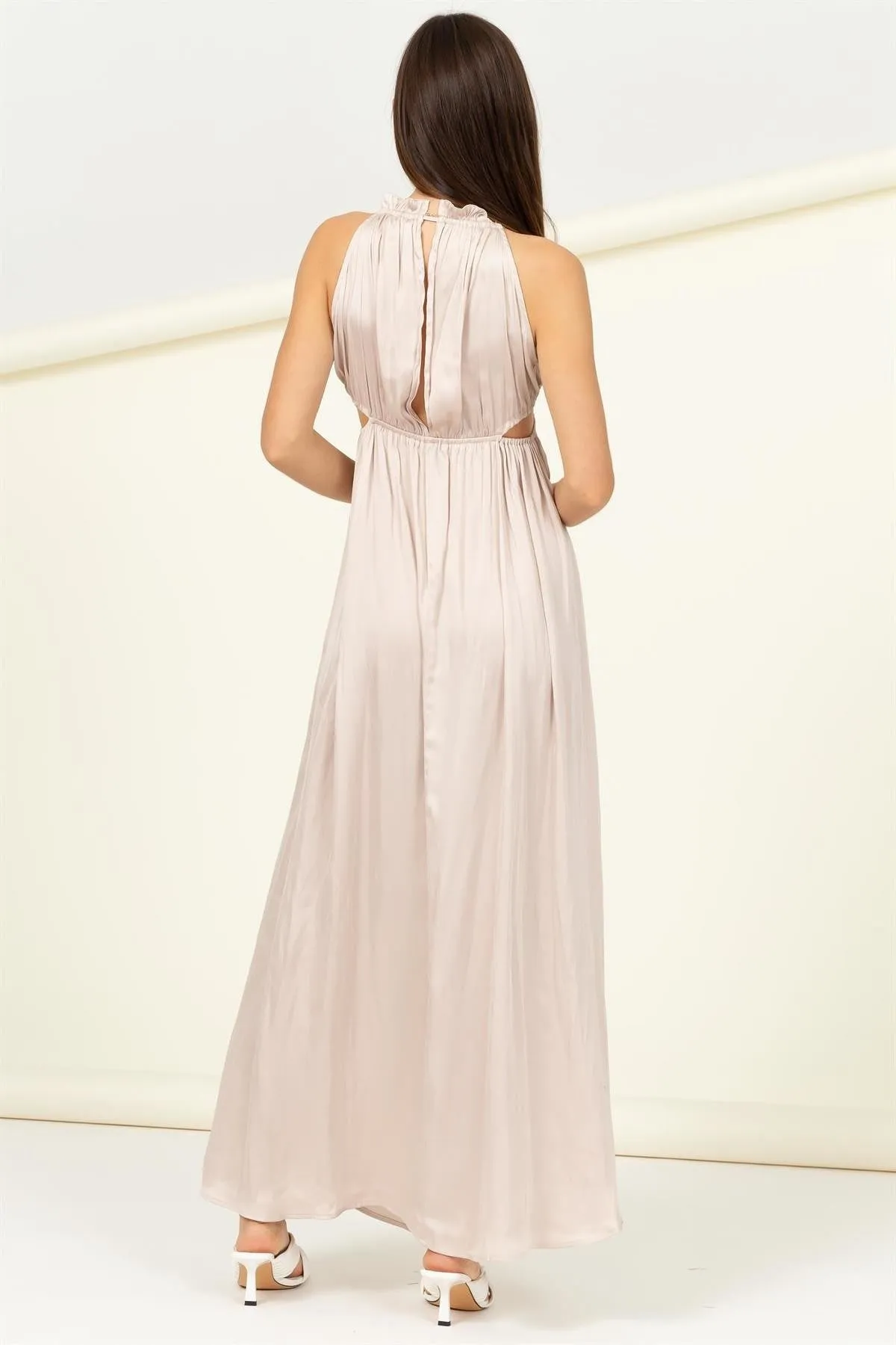 Bohemian Cream Satin Maxi Dress