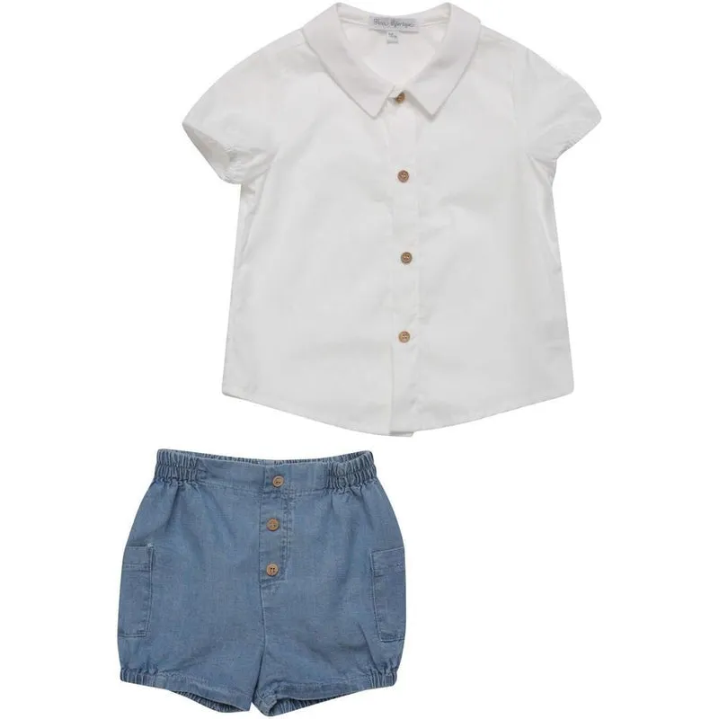 Boys White Shirt with Denim Style Shorts