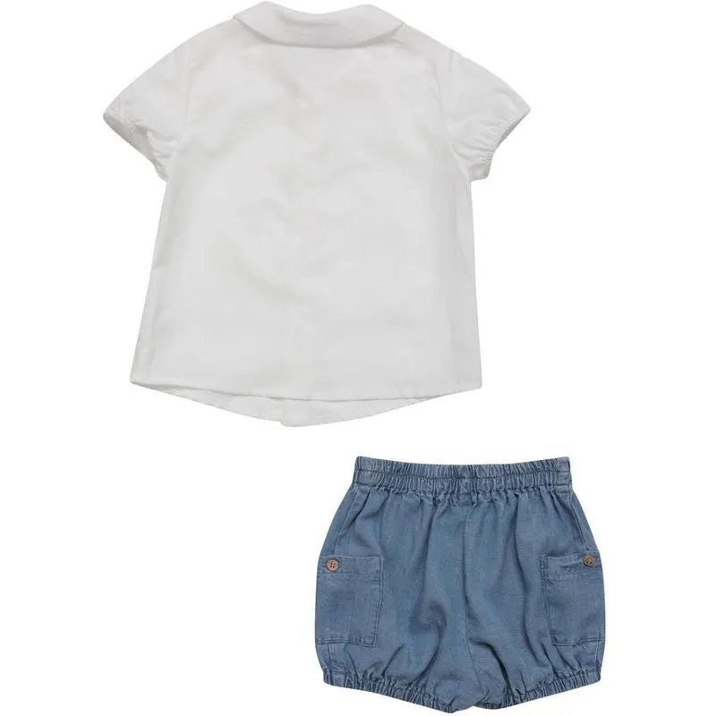 Boys White Shirt with Denim Style Shorts