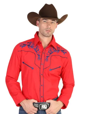 Camisa Vaquera Bordada Manga Larga Rojo para Hombre 'El Señor de los Cielos' *RED-42345*