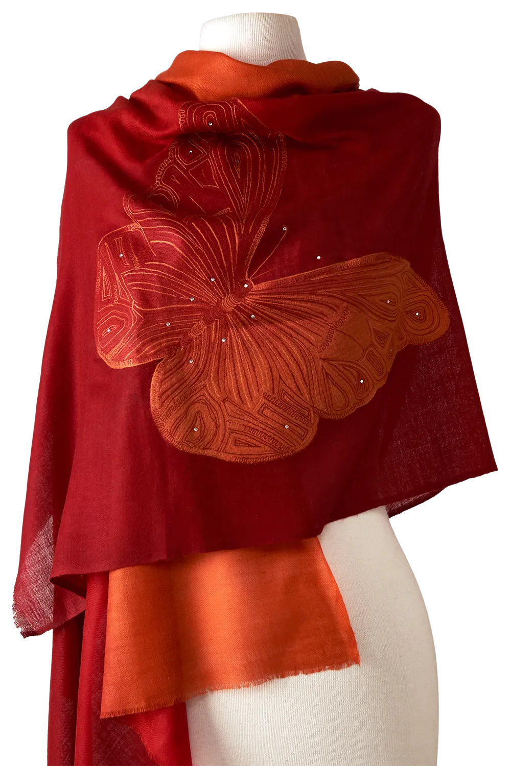 Cashmere Bordado butterfly degradê vermelho