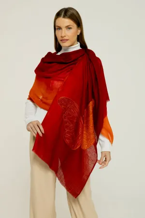 Cashmere Bordado butterfly degradê vermelho