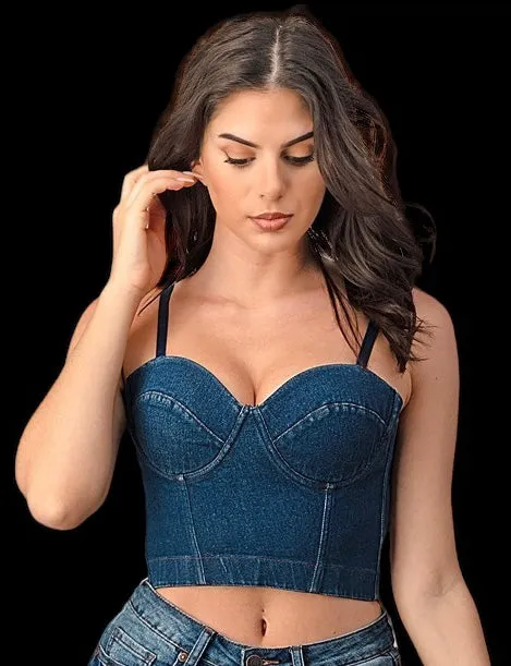 Denim Crop Bustier Top