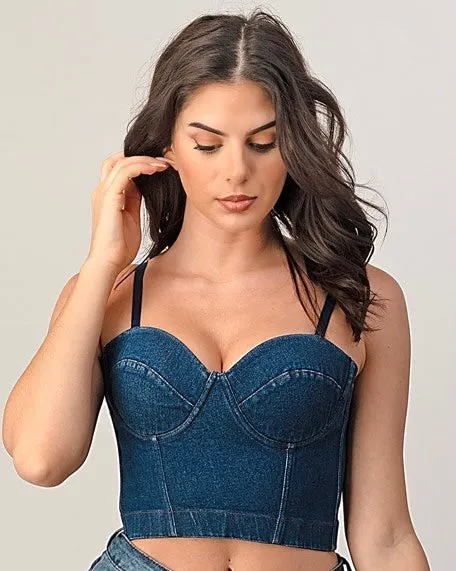 Denim Crop Bustier Top