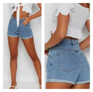 Denim Rolled Hem Stretch Shorts