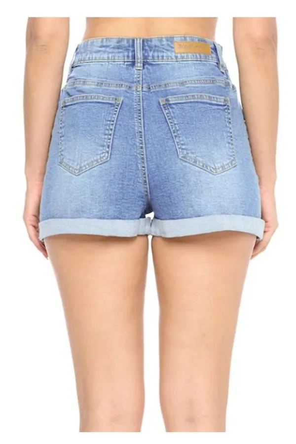 Denim Rolled Hem Stretch Shorts