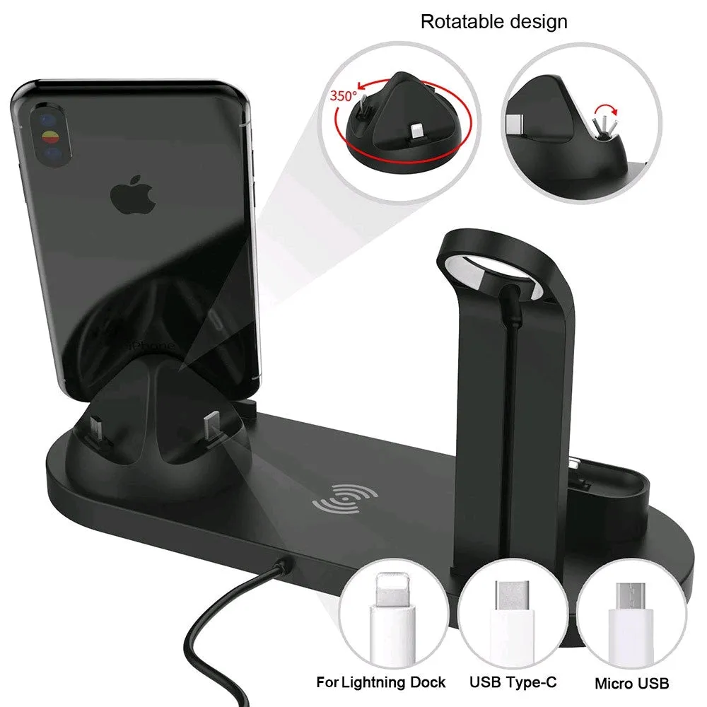 Estación carga 4 en 1 iPhone Wireless, iPhone alámbrico, Applewatch, Airpods