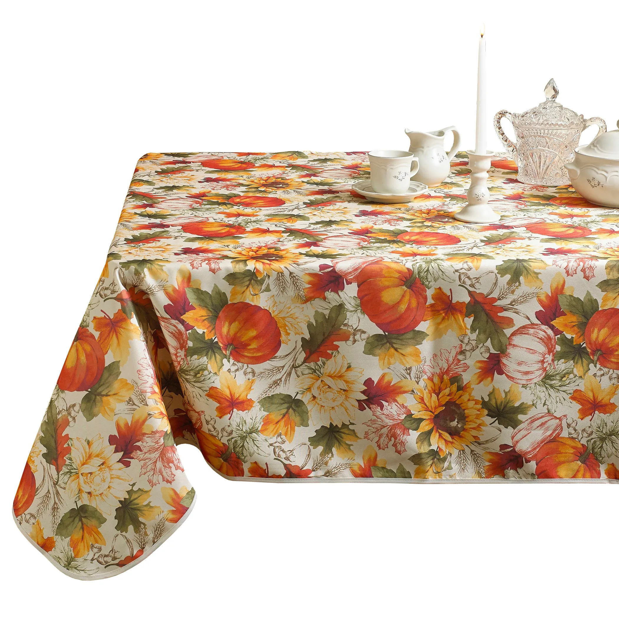 European Fall Harvest Pumpkins and Autumn Leaves Tablecloths