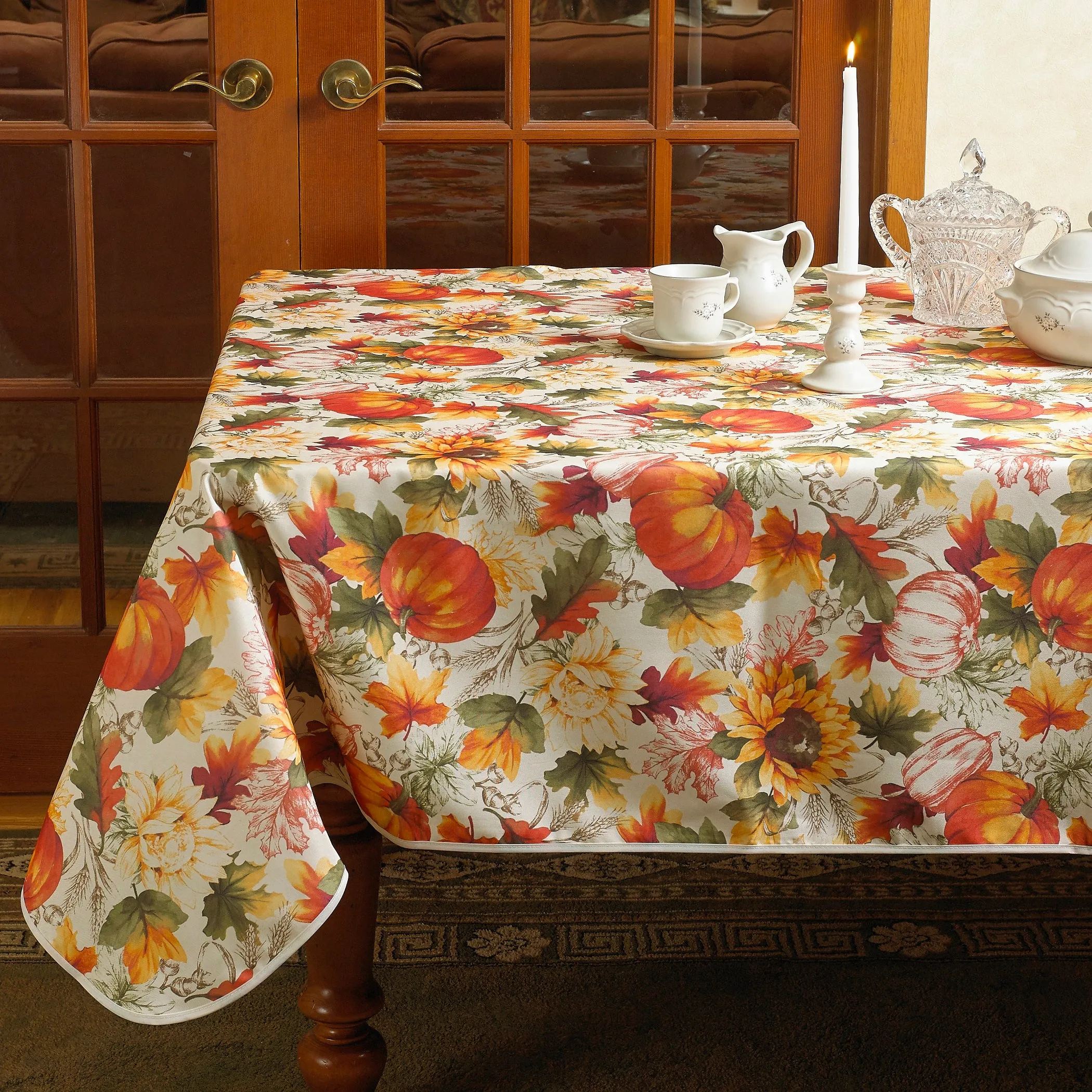 European Fall Harvest Pumpkins and Autumn Leaves Tablecloths