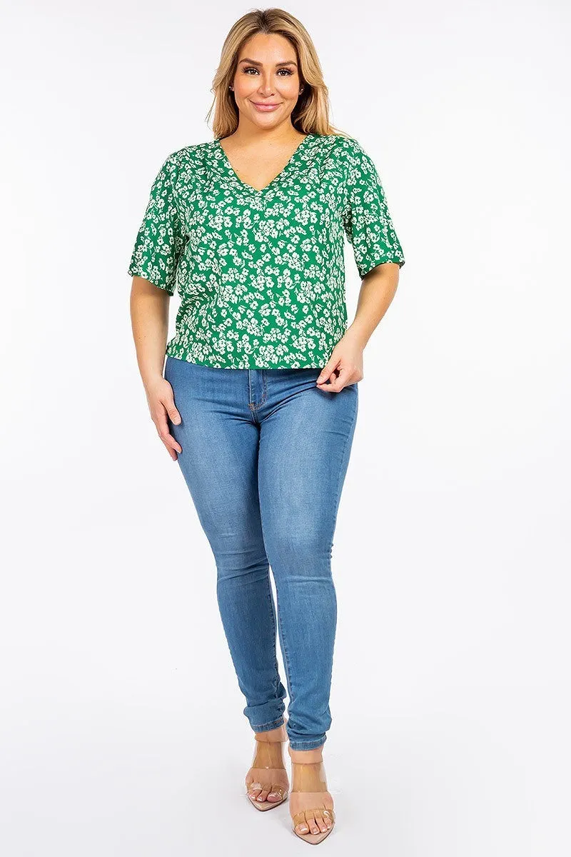 Green Plus Floral Top