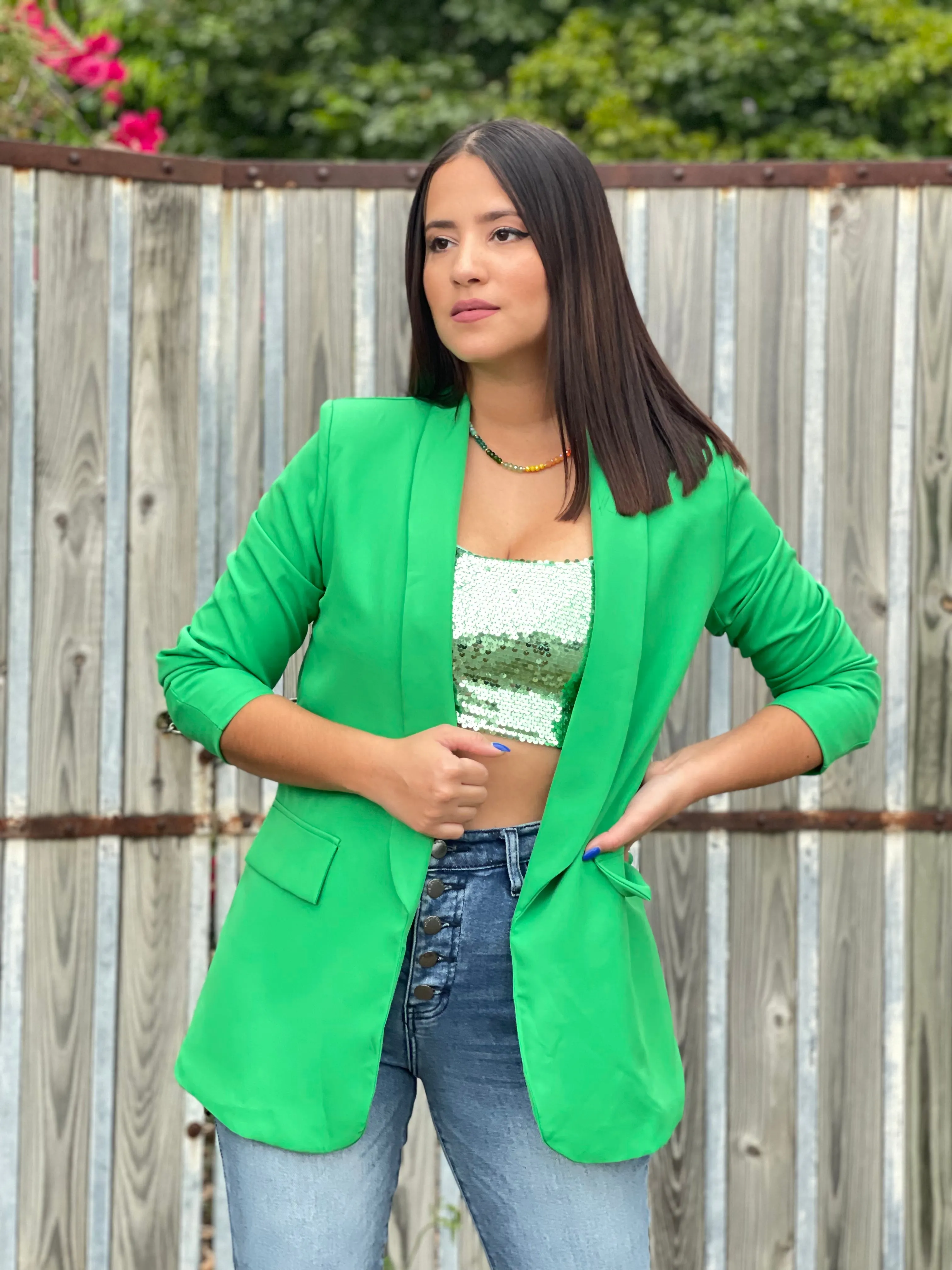 Green Sequins Crop Top