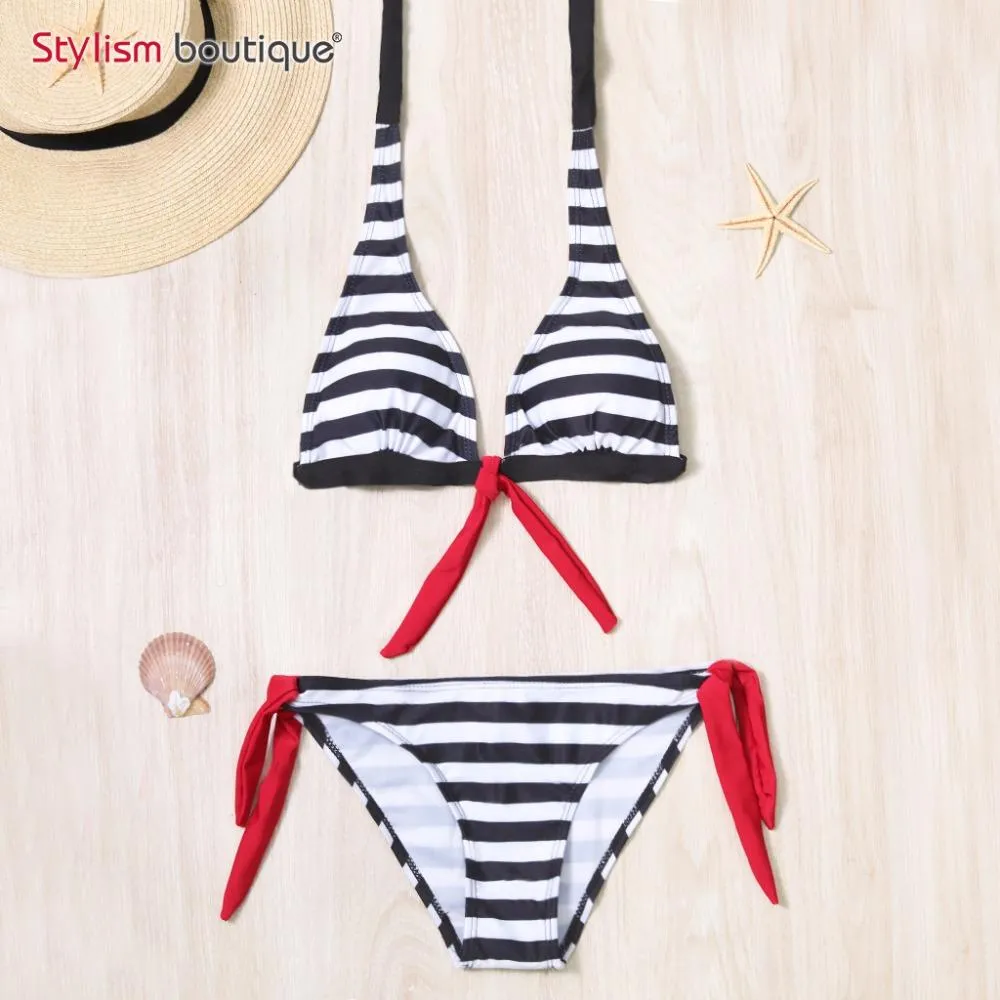 M06801 Halter Bikinis Women Swimsuit Retro Swimwear