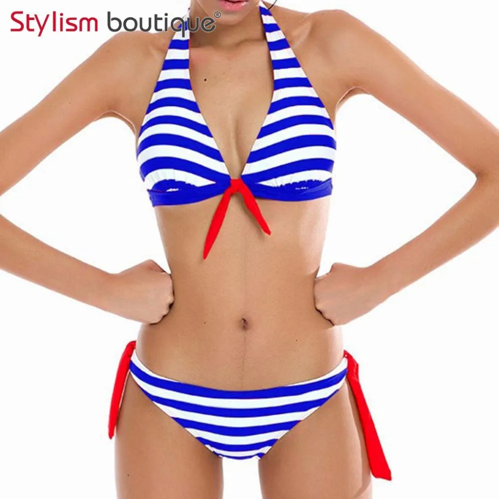 M06801 Halter Bikinis Women Swimsuit Retro Swimwear