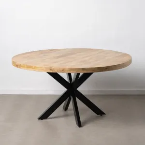 Mesa redonda de madera de mango y patas de metal negro, Ø 150 cm.