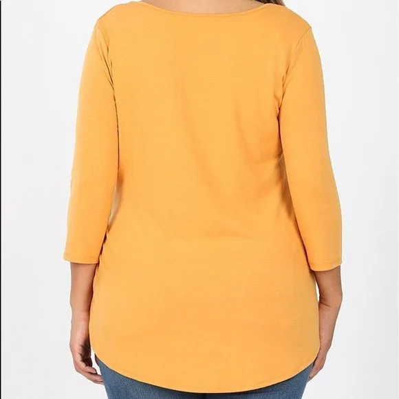 Mustard Plus Size Quarter Sleeve Top